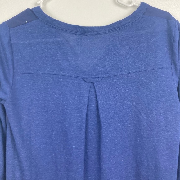 Anthropologie AKEMI + KIN Linen Blend Blue Print Top - Picture 5 of 10